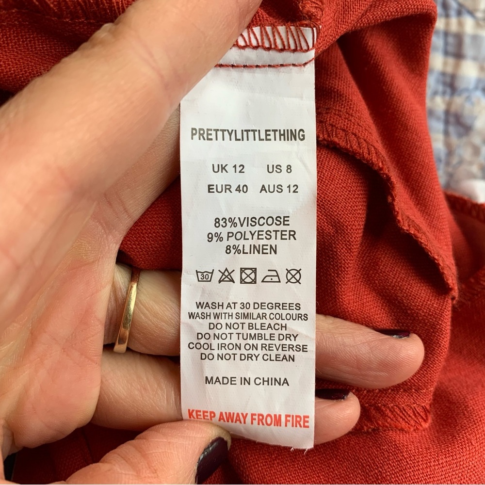 🌻SOLD🌻Pretty Little Thing Tall Rust High Waisted Seam Detail Pants - Picture 12 of 13